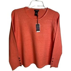 J' Envie New York‎ Coral Women's LS sweater top Sz Medium Button Cuffs NWTs